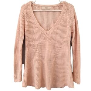 Zara Knit V-Neck Sweater Open Weave Pink Medium